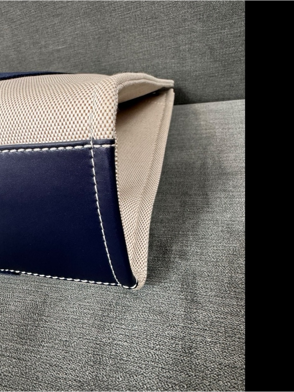 Tory Burch Tory Tote Bag Canvas Navy Stripes Leather Handles - Picture 7 of 16